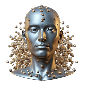 enchanting harmonious elegant A swarm of nanobots forming the shape of a human face, individual bots shimmering like glitter, bright and ethereal lighting, digital art style handcrafted png