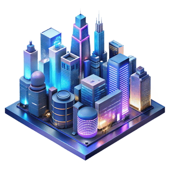 spectacular exceptional A futuristic cityscape at night, skyscrapers adorned with holographic advertisements, neon lights reflecting in rain slicked streets, cinematic style png