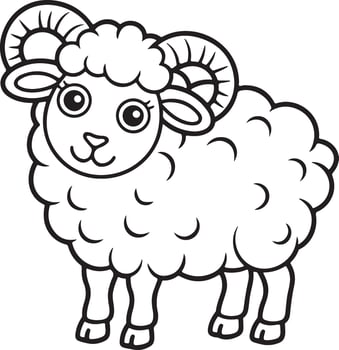 Cute Black and White Ram Black Line Drawing Coloring Page vector