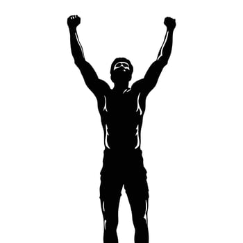 Victorious Man Silhouette With Arms Raised In Triumph And Celebratory Gesture vector