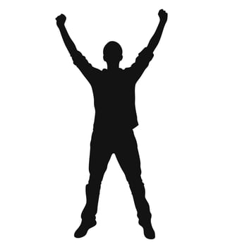 Silhouette Of Man Jumping With Arms Raised In Celebration Or Success vector