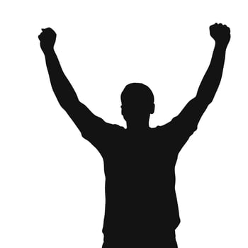 Silhouette Of A Man Raising Arms Celebrating Success Victory Triumph On White Background vector