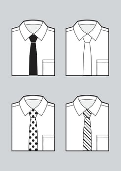 Men's blank folded shirts with ties set. Black and white sketch vector