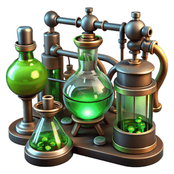 elegant notable A steampunk laboratory filled with bubbling beakers, sparking wires, and intricate brass instruments, eerie green lighting, gothic style png