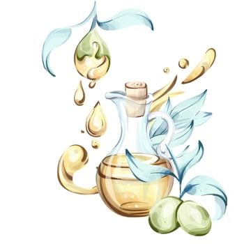 Embracing the essence of olive oil and olives in vibrant watercolor art showcasing Italian culinary heritage vector