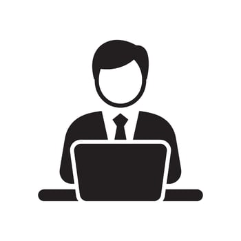 Professional Businessman Working on Laptop Icon for Corporate Work and Digital Productivity Editable Illustration isolated on a white background vector