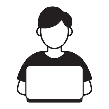 Business Professional Using Laptop Icon for Digital Work, Remote Collaboration, and Online Productivity Editable Illustration isolated on a white background vector