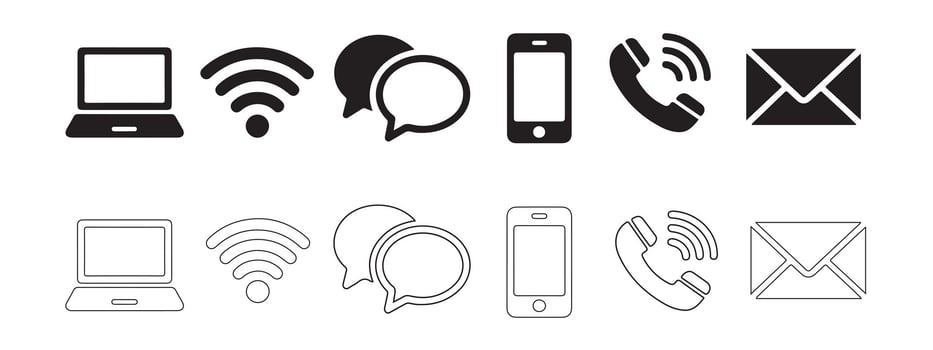 Set of communication icons in black and white. vector