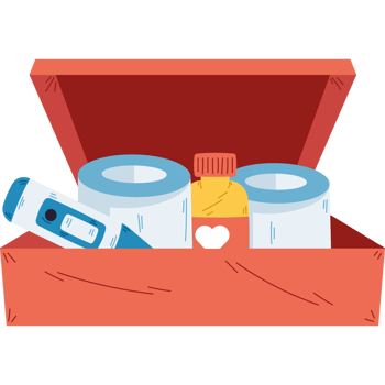 first aid kit with bandage and thermometer png