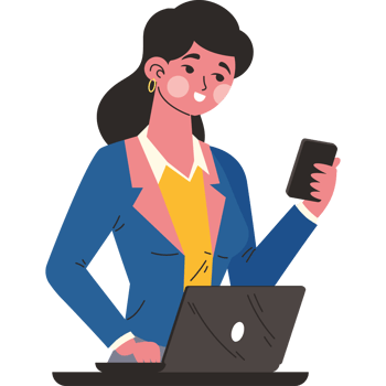 entrepreneur woman stands and holds phone png