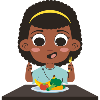 young girl eating vegan food png