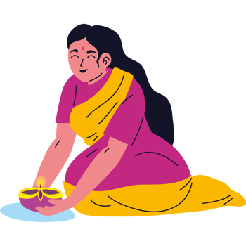 indian woman with diya lamp in diwali png