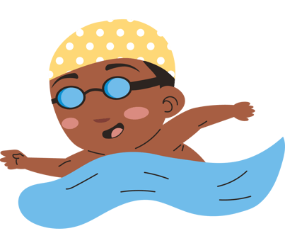 afro boy practicing swimming png