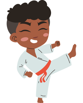 cartoon little boy practicing karate png