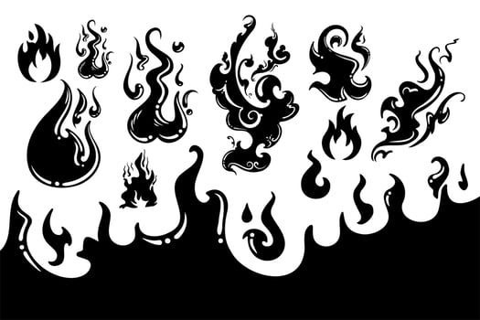Stylized Fire and Flames Silhouette Design Elements vector