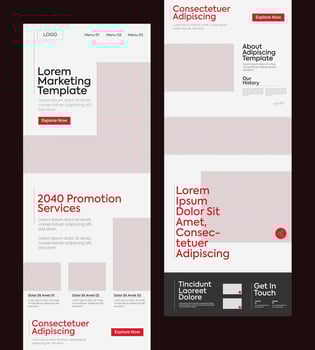 Minimal Colorful Website Wireframe Template for Landing Page Design Layout vector