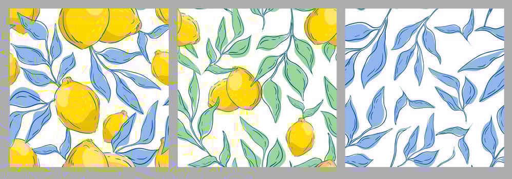 A set of patterns with lemons and leaves vector