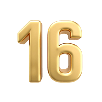 A Stunning 3D Render of the Number Sixteen in Gold on transparent Background png