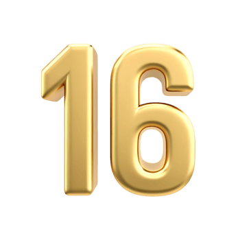 Shiny Golden Number Sixteen on transparent Background 3D Render png