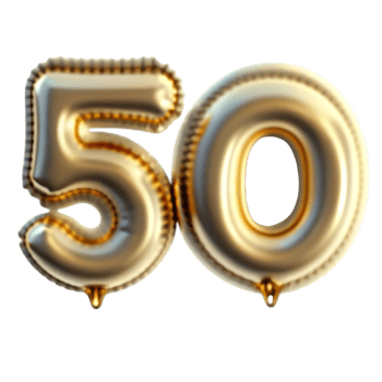 Gold Number Fifty Balloons for a 50th Anniversary Celebration Party Decoration png