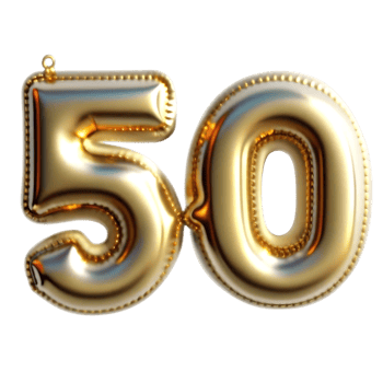 Shiny Gold Number Fifty Balloons for a Golden Anniversary Celebration png