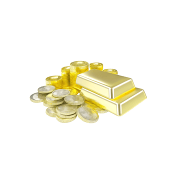 A 3D render of gold bars and coins representing wealth and prosperity png