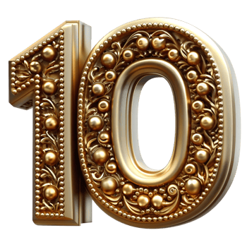 Elegant Gold Number Ten with Ornate Baroque Design and Pearl Accents png