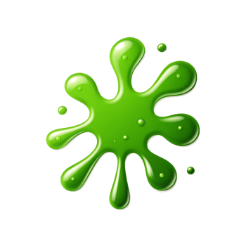 Bright Green Slime Splatter with Glossy Texture and Small Droplets png