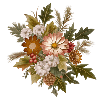 Autumnal Floral Arrangement with Pinecones and Berries A Beautiful Fall Bouquet of Flowers and Greenery png