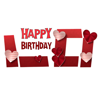 Happy Birthday Lovely Red Hearts Design Celebration Card png