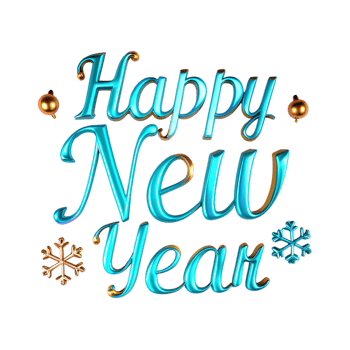 Happy New Year 3D Render with Ornaments and Snowflakes png