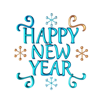 Happy New Year 3D Render with Blue and Gold Design Elements png