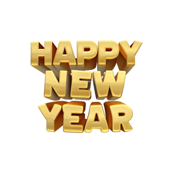 Happy New Year 3D Gold Lettering Celebration Design Graphic png