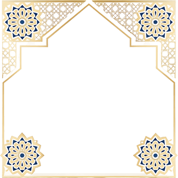Elegant Golden and Blue Islamic Geometric Frame Design with Intricate Floral Motifs and Patterned Border for Invitation Card or Decorative Purpose png