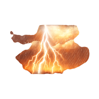 Dramatic Lightning Storm Over Dark Clouds with Intense Rain and Bright Flashes png