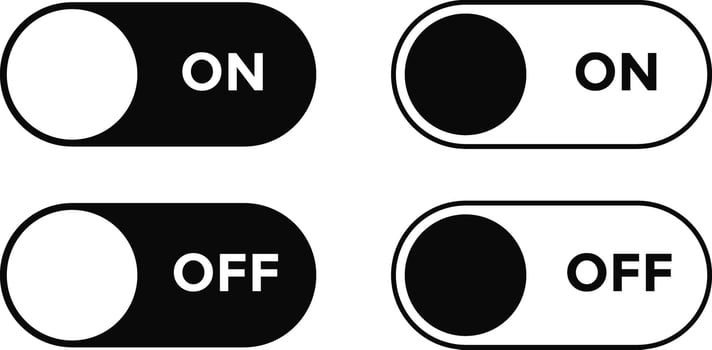 Switch toggle icon set. circle symbol. Material design buttons. Setting design. press start button sign vector