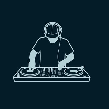 Silhouette of a DJ with Headphones and Turntables for Music Events vector
