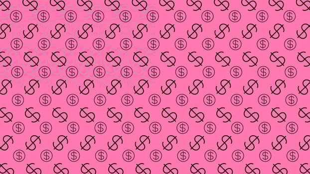 Dollar money sign pattern, pink background, USD dollar currency symbol for wallpaper, dollar pattern for a fabric print vector