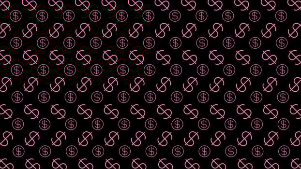 Dollar money sign pink pattern, black background, USD dollar currency symbol for wallpaper, dollar pattern for fabric print vector