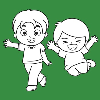 Cute Kids Boy and Girl Happy Laugh Smile Face Emotion Expression Cartoon Digital Stamp Outline vector