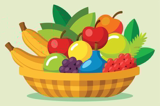 Basket full of colorful fresh fruits illustration vector