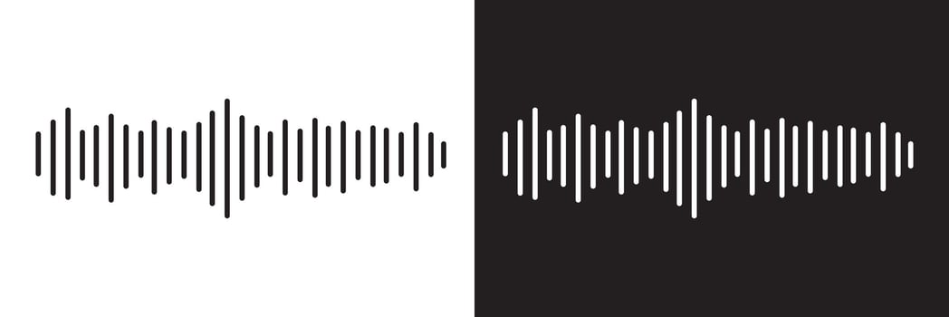 White audio waveform spectrum illustration. Sound wave audio spectrum. Music equalizer, audio waves or sound frequency in lines on black and white background vector