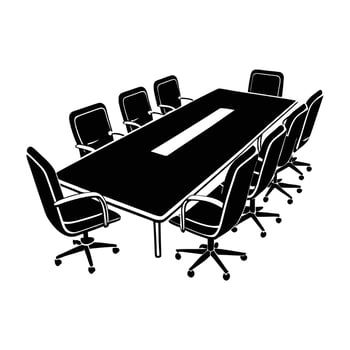 a black and white a conference table with chairs vector