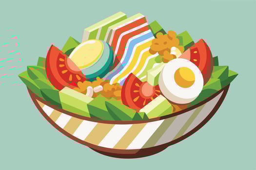 Illustration of a healthy salad bowl with avocado and egg vector