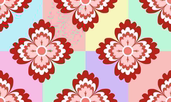 a pattern composed of red flower with tartan pastel background , design for fabric or various pattern printing works. vector