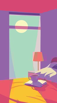 A bed with a lamp and a book on it vector