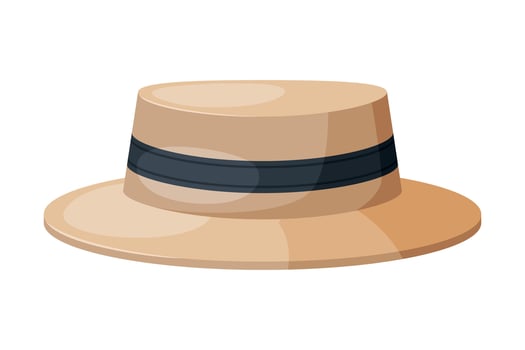 Male Hat with Black Ribbon, Retro Headdress, Gentleman Headwear Flat Illustration vector