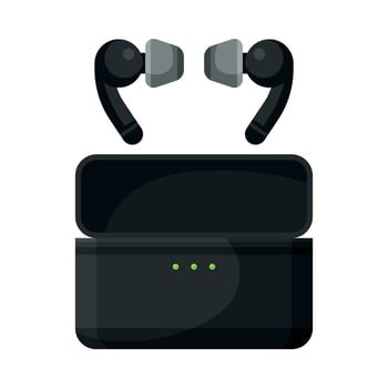 Mobile Wireless Earbuds with Pouch, Accessory for Music Listening or Gaming Illustration vector