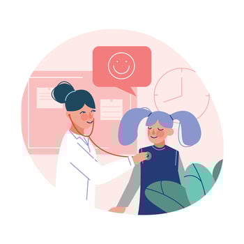 Pediatrician Doctor Listening to Chest of Cute Girl with Stethoscope, Medical Treatment and Healthcare Flat Illustration vector
