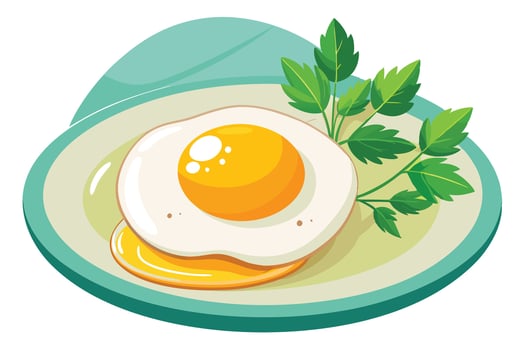 Fried egg with parsley on a plate cartoon illustration vector